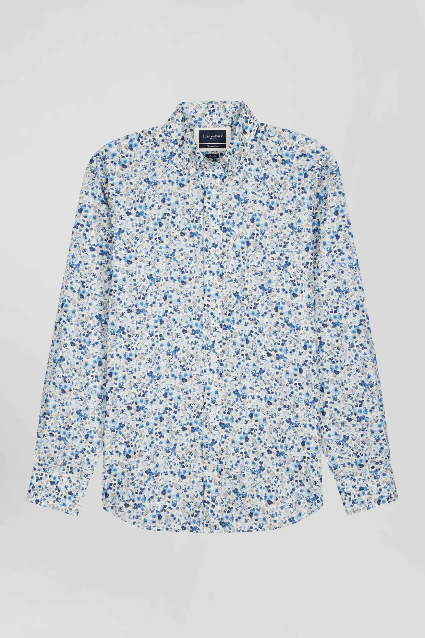 Chemise en popeline de coton Pima écrue microimprimé floral coupe Regular