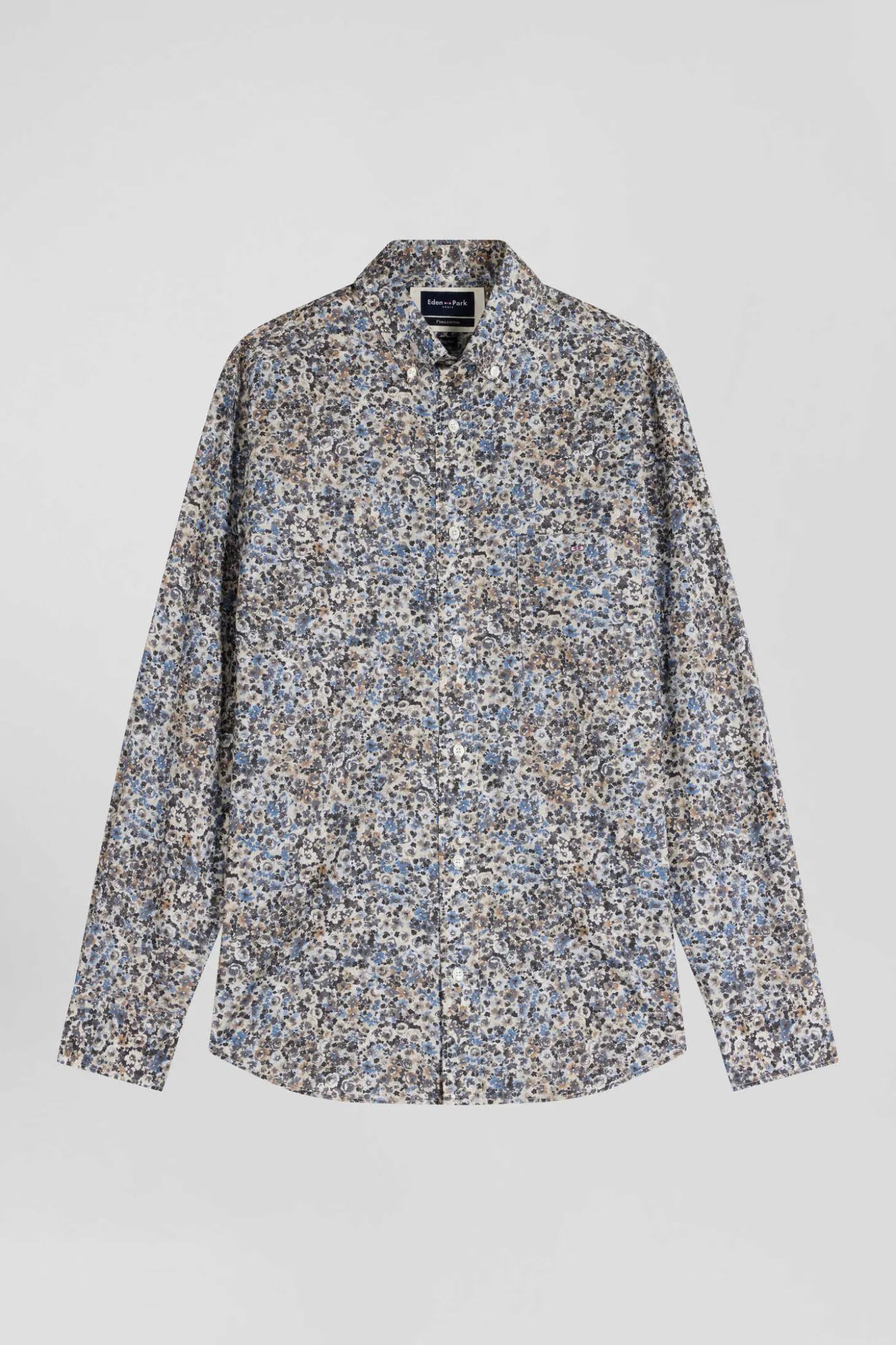 Chemise en popeline de coton écrue microimprimé floral coupe Regular