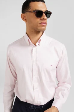 Chemise en popeline de coton rose à rayures bâton coupe Regular