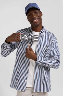 Chemise en popeline de coton rayée bleu foncé coupe Regular