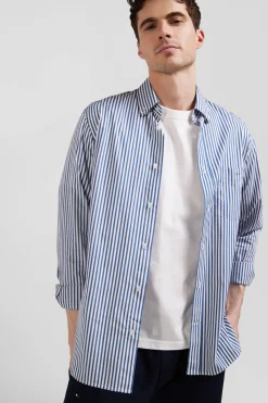 Chemise en popeline de coton rayée bleue coupe Regular
