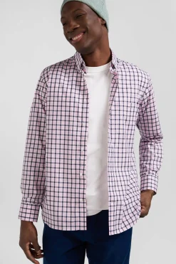 Chemise en popeline de coton rose à carreaux bicolore coupe Regular