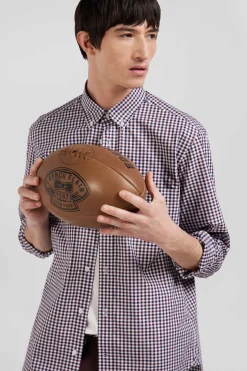 Chemise en popeline de coton bordeaux à carreaux bicolore coupe Regular