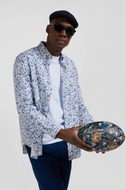 Chemise en popeline de coton Pima écrue microimprimé floral coupe Regular