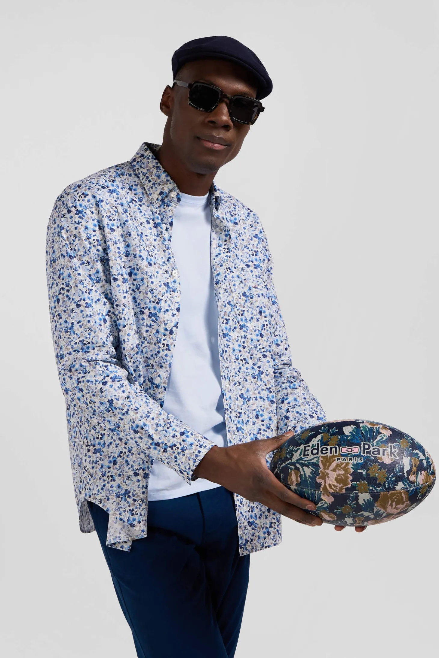 Chemise en popeline de coton Pima écrue microimprimé floral coupe Regular