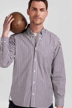 Chemise en popeline de coton à rayures bordeaux coupe Regular