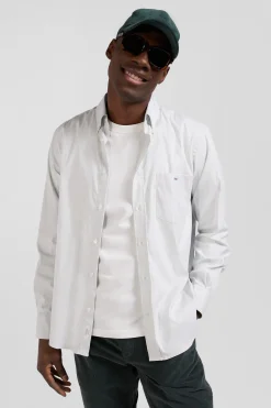 Chemise en popeline de coton verte à rayures bâton coupe Regular
