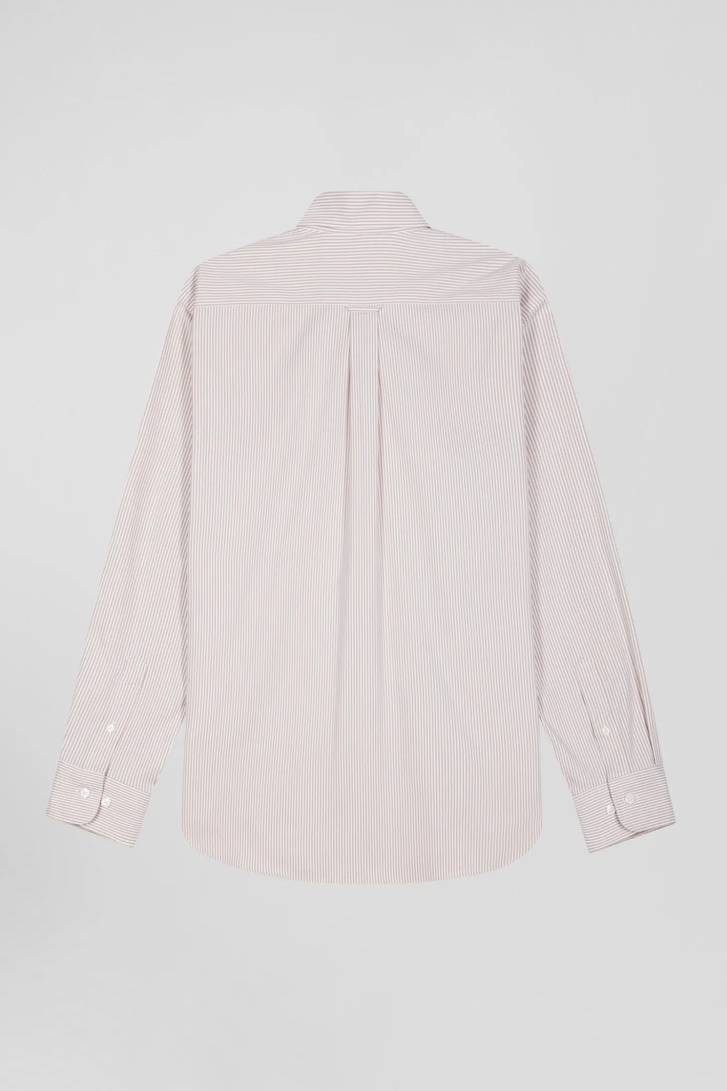 Chemise en popeline de coton beige à rayures bâton coupe Regular