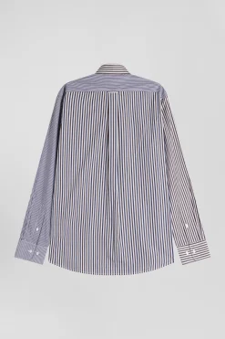 Chemise en popeline de coton marron rayures mix and match coupe Regular