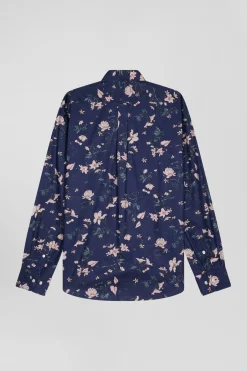 Chemise en popeline de coton Pima marine imprimé floral coupe Regular