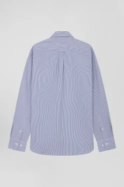 Chemise en popeline de coton bleu marine à rayures bâton coupe Regular