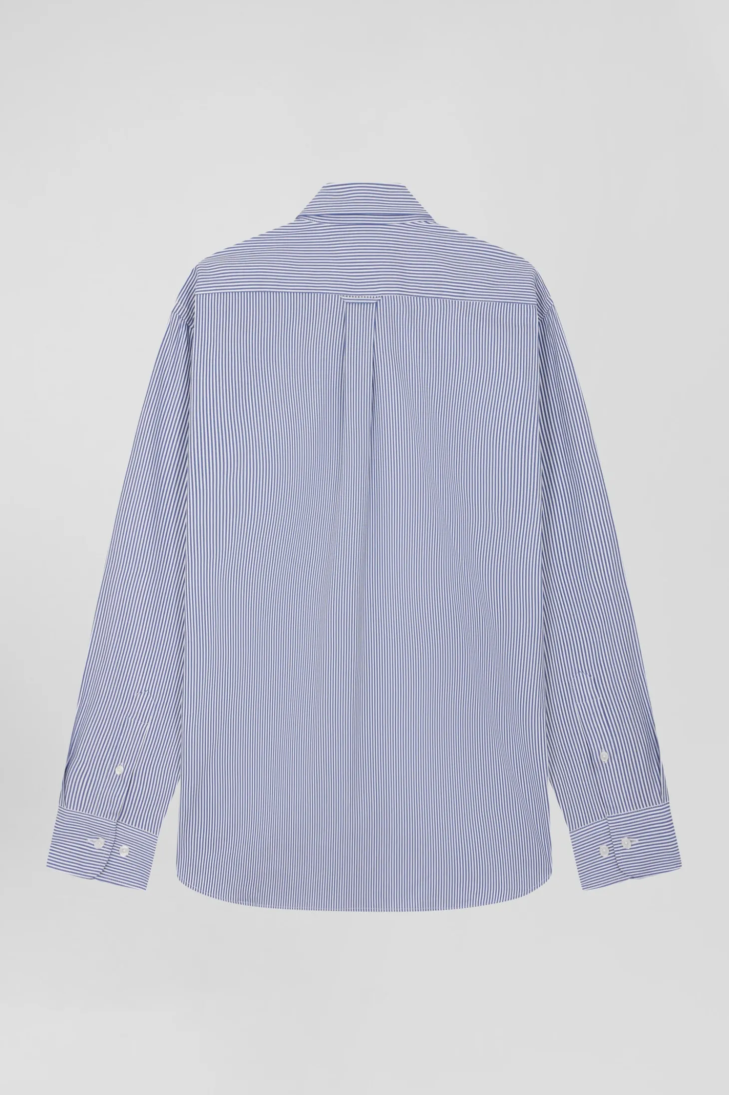 Chemise en popeline de coton bleu marine à rayures bâton coupe Regular
