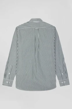 Chemise en popeline de coton rayée verte coupe Regular