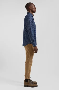Chemise en popeline de coton indigo imprimé graphique coupe Slim