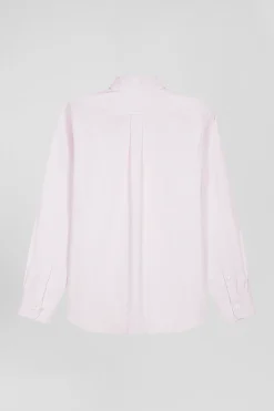 Chemise en popeline de coton rose à rayures bâton coupe Regular