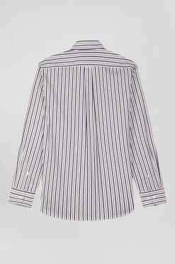 Chemise en popeline de coton rayée grège coupe Regular