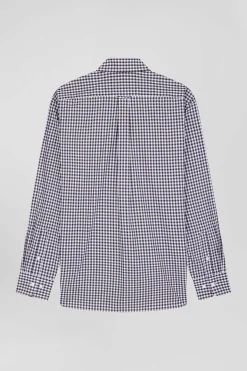 Chemise en popeline de coton marine à carreaux bicolore coupe Regular