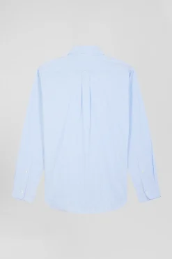 Chemise en popeline de coton bleue à rayures bâton coupe Regular