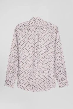 Chemise en popeline de coton beige à microimprimé coupe Regular