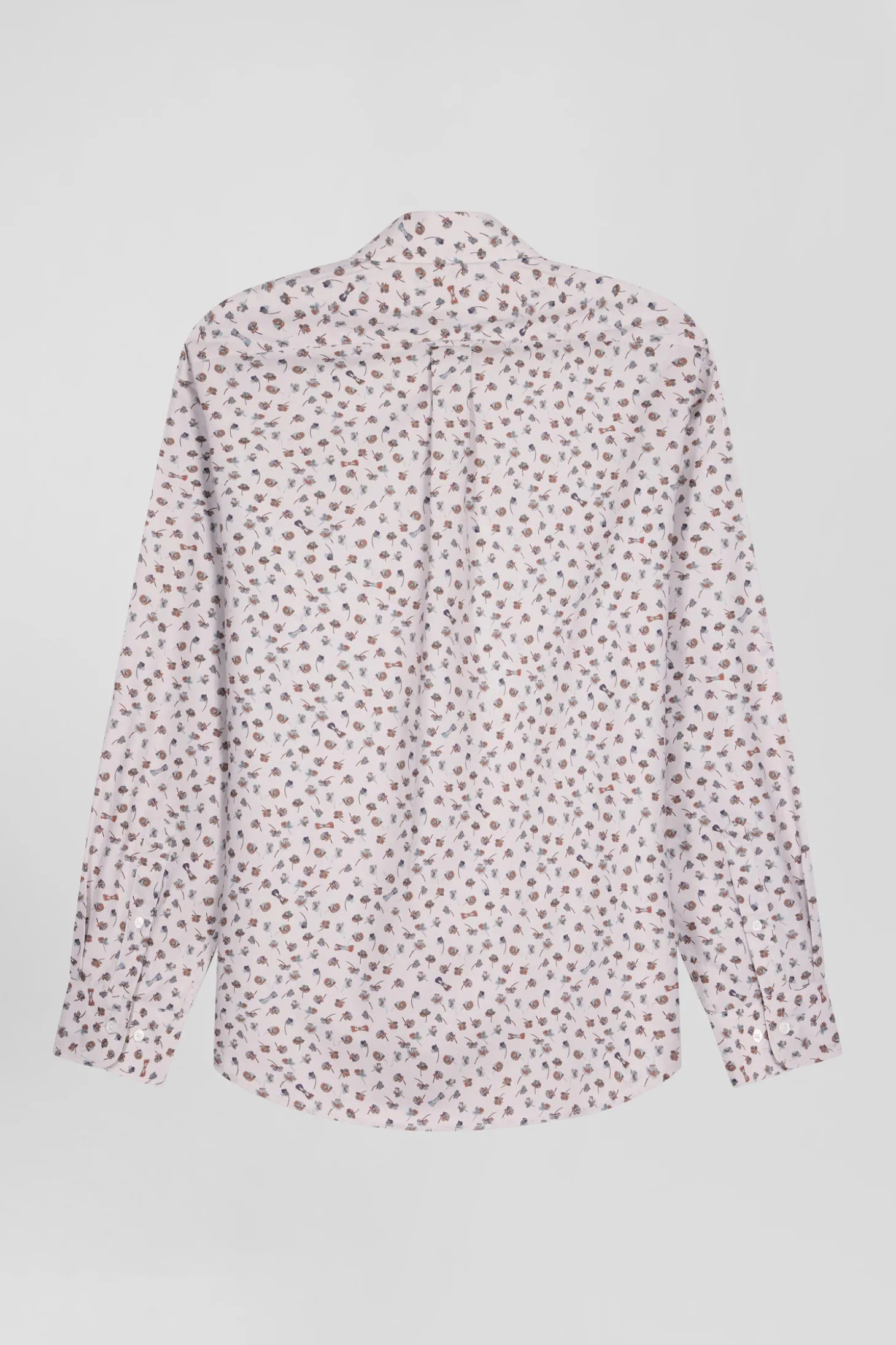 Chemise en popeline de coton beige à microimprimé coupe Regular