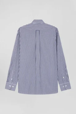 Chemise en popeline de coton rayée marine coupe Regular