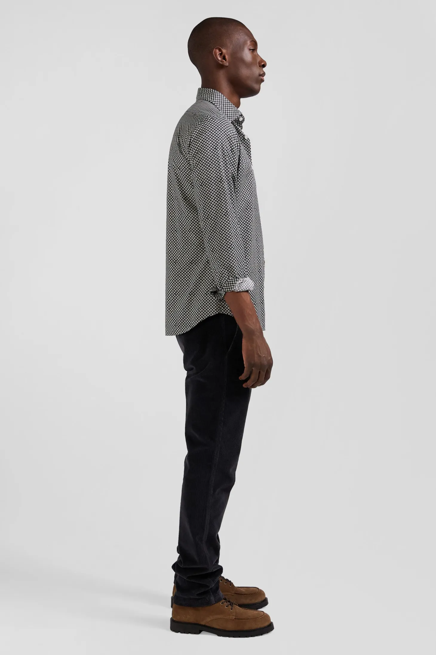 Chemise en popeline de coton grise imprimé graphique coupe Slim