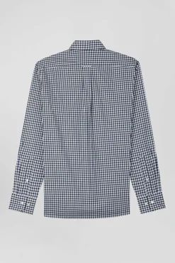 Chemise en popeline de coton vert à carreaux bicolore coupe Regular