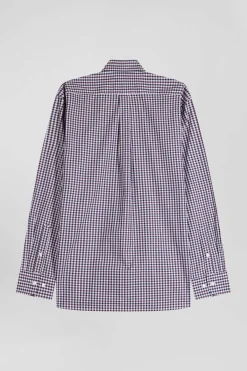 Chemise en popeline de coton bordeaux à carreaux bicolore coupe Regular