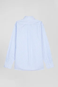 Chemise en popeline de coton rayée ciel coupe Regular
