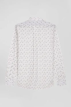 Chemise en popeline de coton écrue à microimprimé fleurs coupe Regular