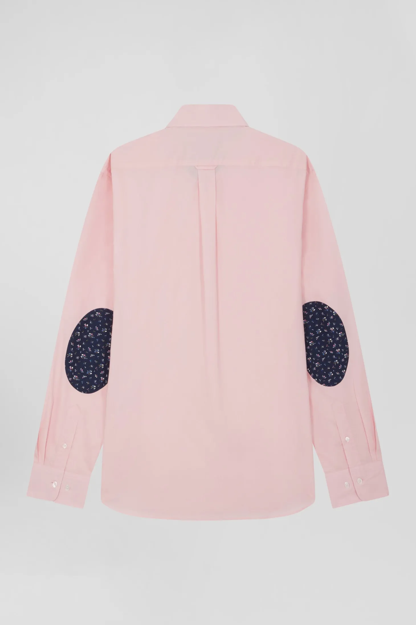 Chemise en popeline de coton rose col boutonné et coudières imprimées coupe Regular