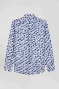 Chemise en popeline de coton bleue imprimé floral coupe Regular