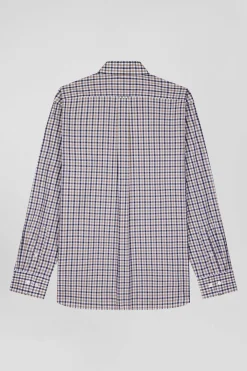 Chemise en popeline de coton marron à carreaux bicolore coupe Regular