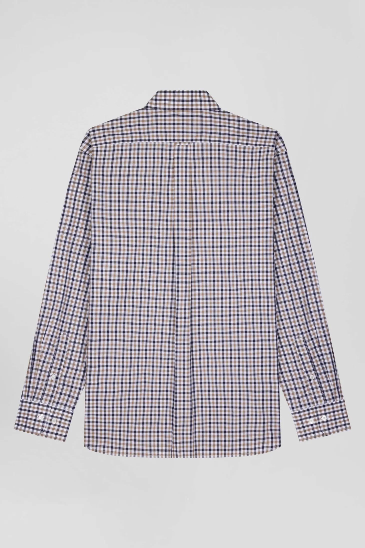 Chemise en popeline de coton marron à carreaux bicolore coupe Regular