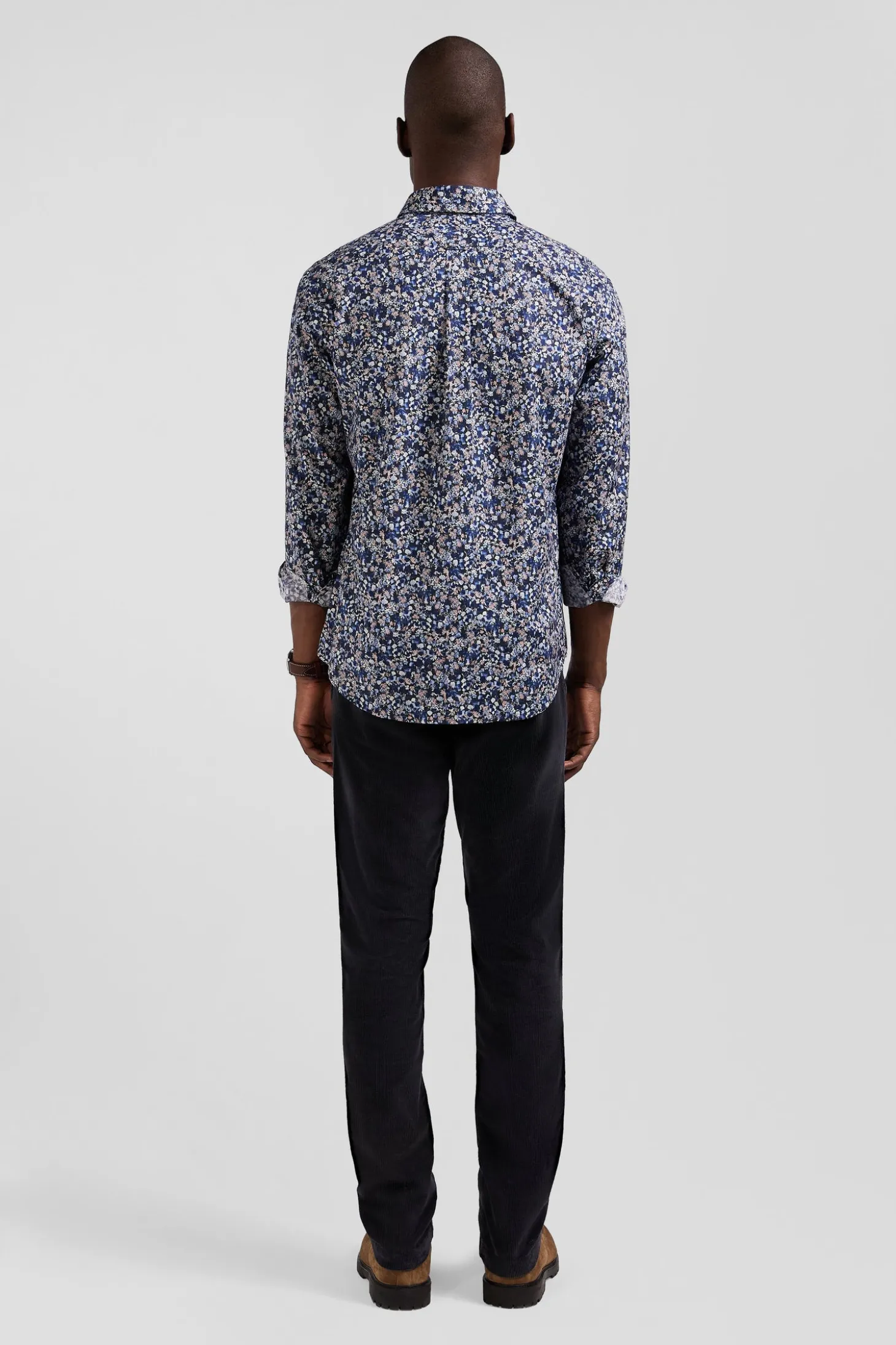 Chemise en popeline de coton Pima bleu marine microimprimé floral coupe Regular
