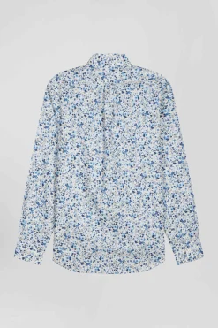Chemise en popeline de coton Pima écrue microimprimé floral coupe Regular