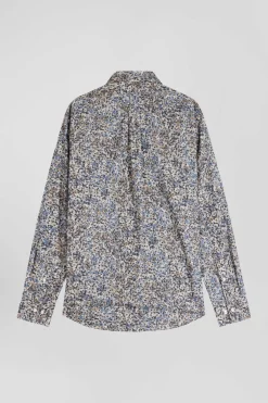 Chemise en popeline de coton écrue microimprimé floral coupe Regular