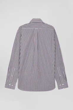 Chemise en popeline de coton à rayures bordeaux coupe Regular