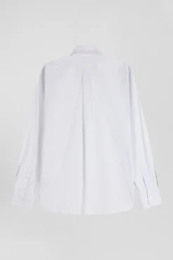 Chemise en popeline de coton verte à rayures bâton coupe Regular