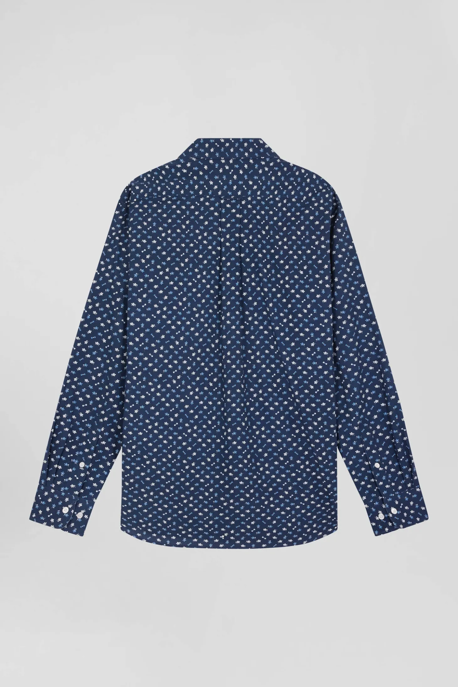 Chemise en popeline de coton bleu marine microimprimé floral coupe Regular