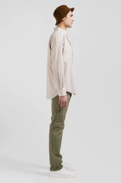 Chemise en popeline de coton beige à rayures bâton coupe Regular