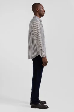 Chemise en popeline de coton marron rayures mix and match coupe Regular