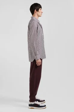 Chemise en popeline de coton rayée bordeaux coupe Regular