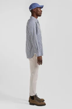 Chemise en popeline de coton rayée bleu foncé coupe Regular
