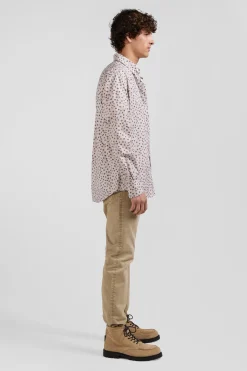 Chemise en popeline de coton beige à microimprimé coupe Regular