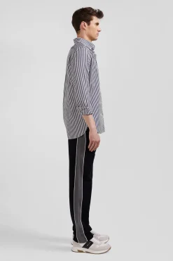Chemise en popeline de coton rayée marine coupe Regular