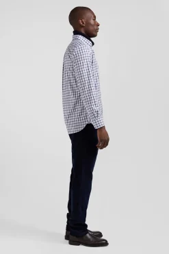 Chemise en popeline de coton bleue à carreaux bicolore coupe Regular
