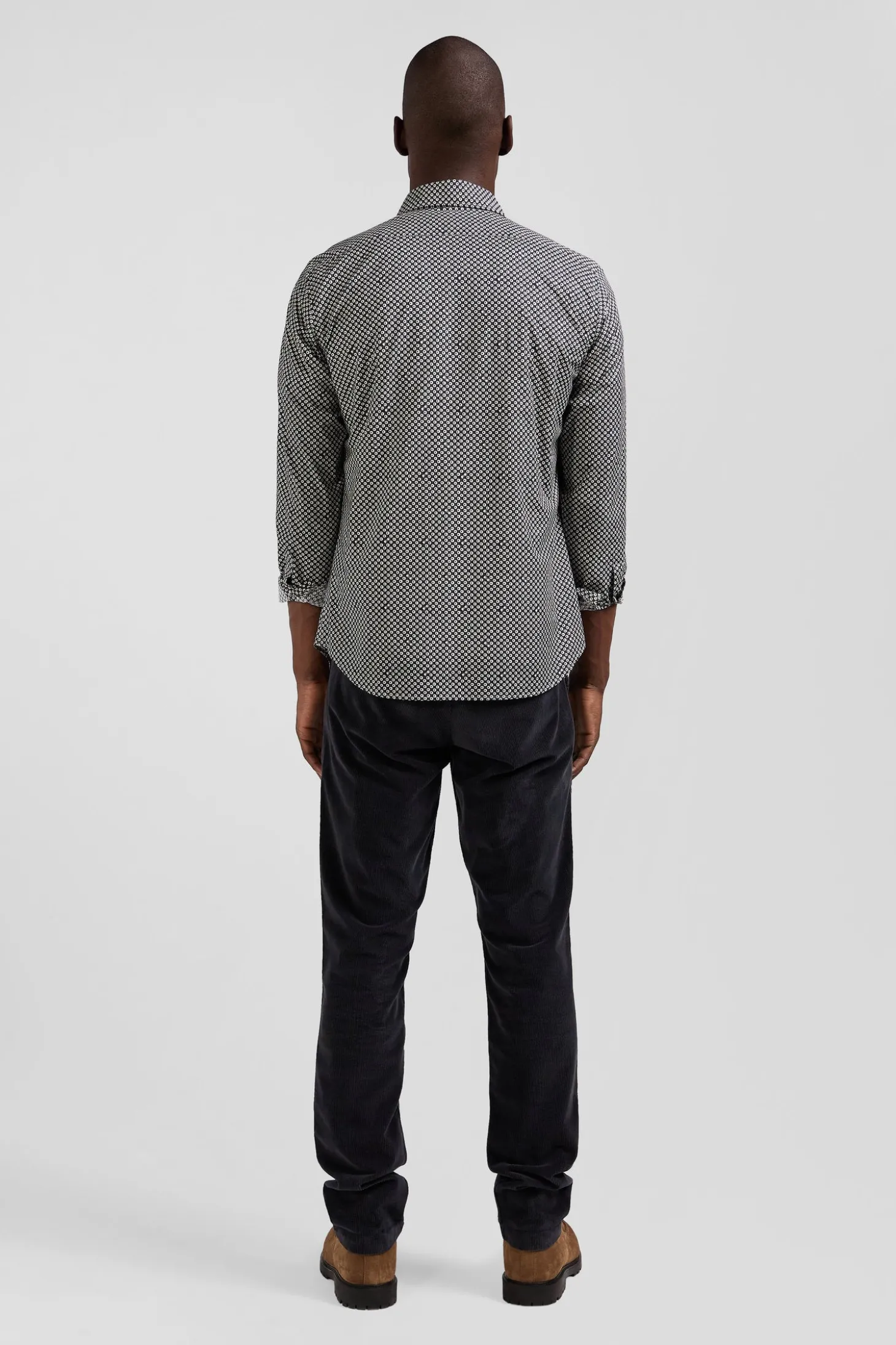 Chemise en popeline de coton grise imprimé graphique coupe Slim