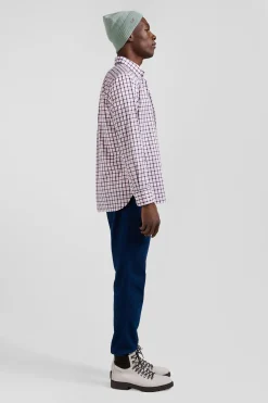 Chemise en popeline de coton rose à carreaux bicolore coupe Regular
