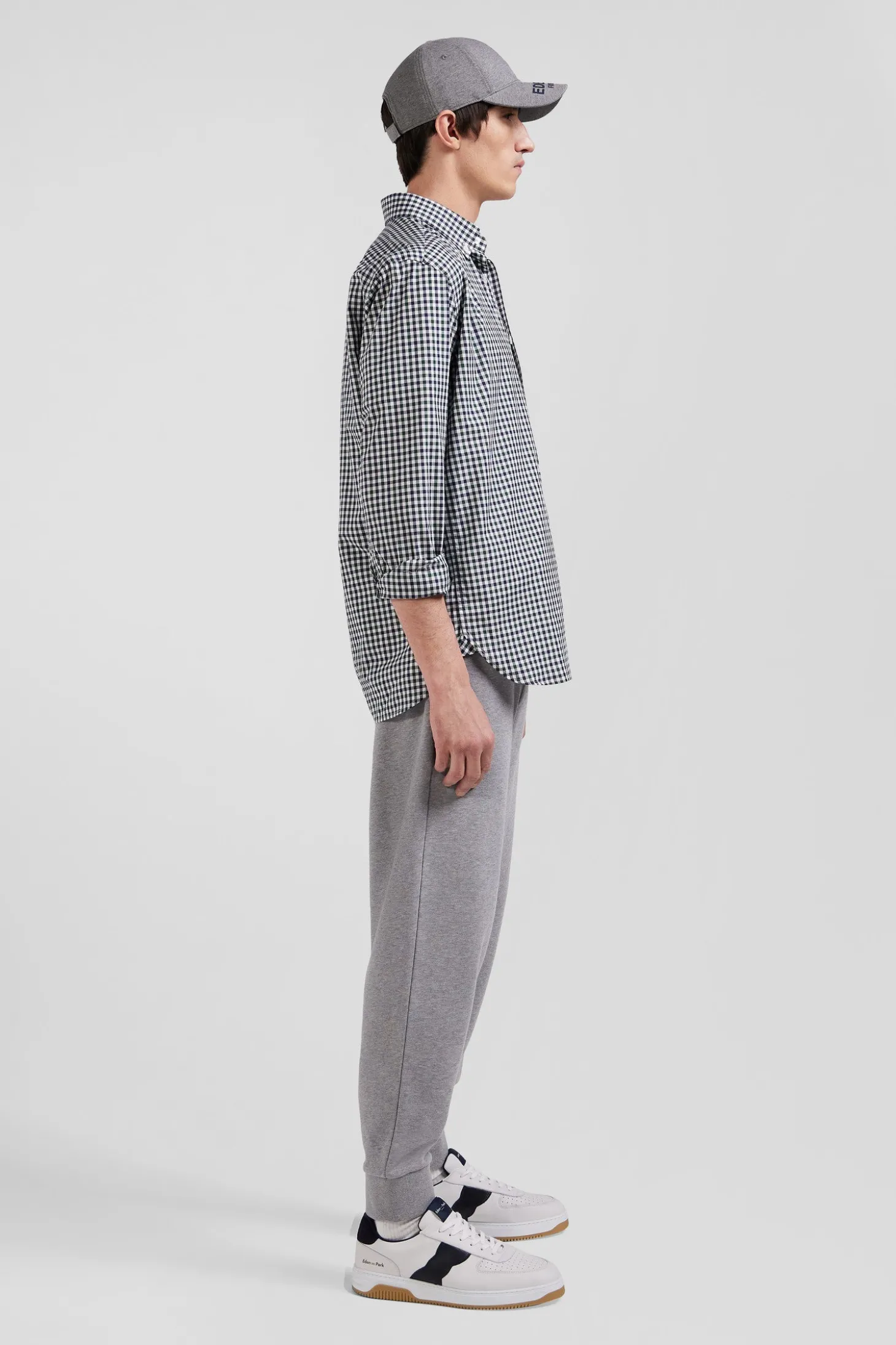 Chemise en popeline de coton vert à carreaux bicolore coupe Regular